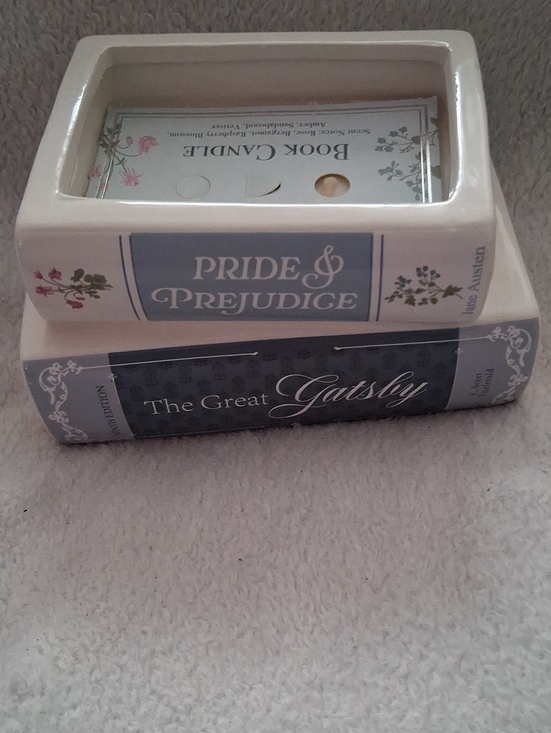 Other - Novel Stack Decorative Book Candle In Soap Dish in Cream and Blue